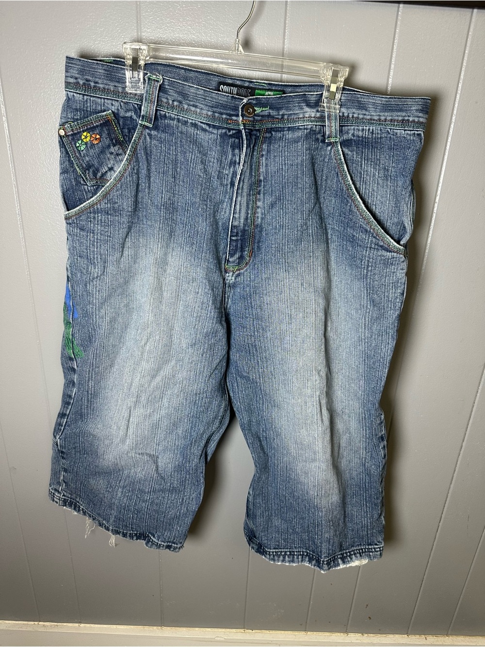South Pole men’s 40 y2k Blue Washed Denim Jean Shorts with Embroidery rare jorts
